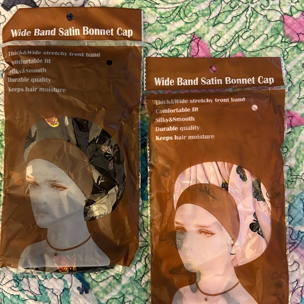 2 Satin Sleep bonnets -NEW- sealed , never opened -